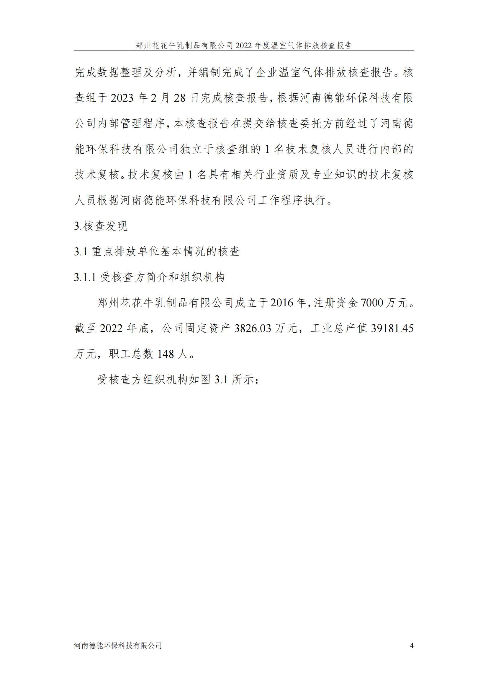 《郑州官方网站入口乳制品有限公司2022年度温室气体排放核查报告》公示