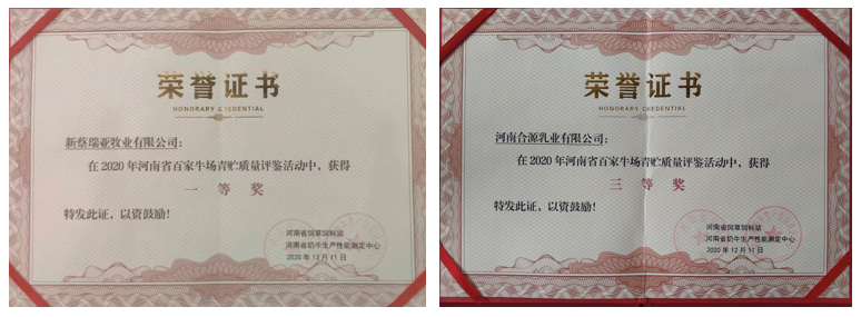 荣誉 | “百家牛场青贮质量评鉴活动”官方网站入口新蔡瑞亚牧业、河南合源乳业分别荣获一、三等奖
